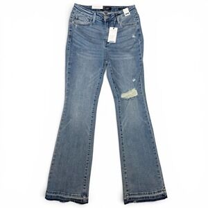 Judy Blue Distressed Raw Hem Mid Rise Bootcut Denim Jeans • Size 7/28 • NWT